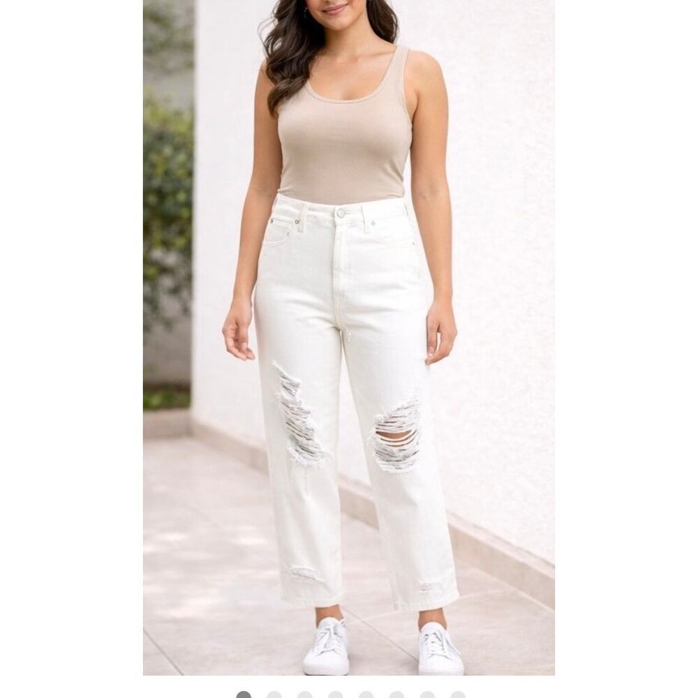 Pistola White Denim Distressed Ankle Length Jeans Size 27
